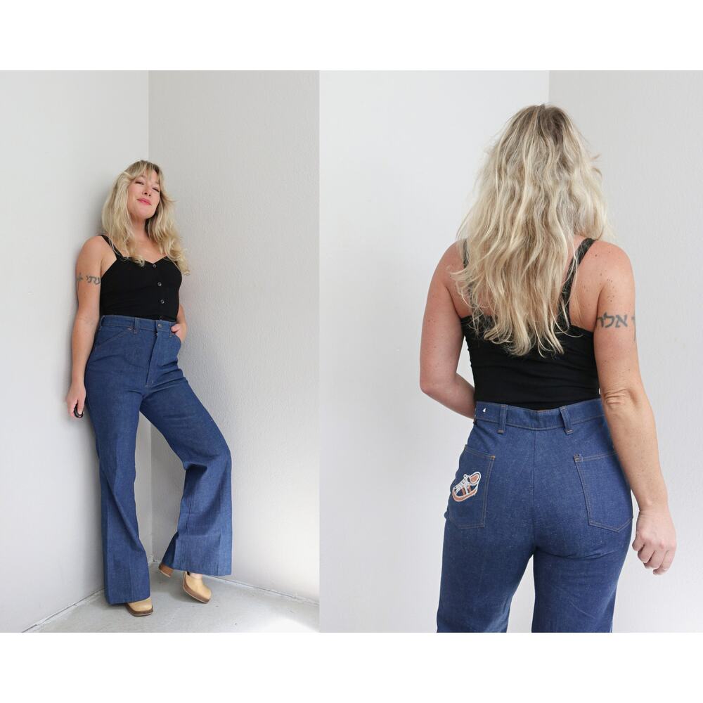 1970's NOS Deadstock Sneaker Pocket Bell Bottom Jeans ~ Women's XL 38" 39" Waist
